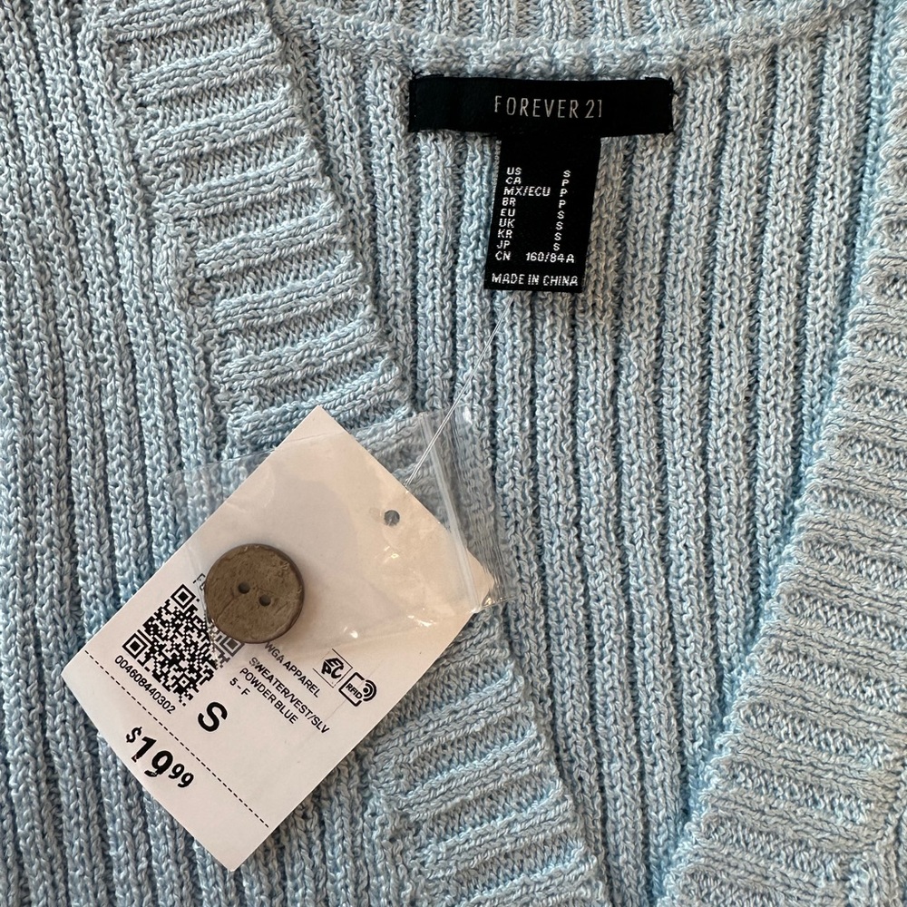 Brand New Light Blue Knit Sweater Vest with Brown Buttons - Picture 4 of 5